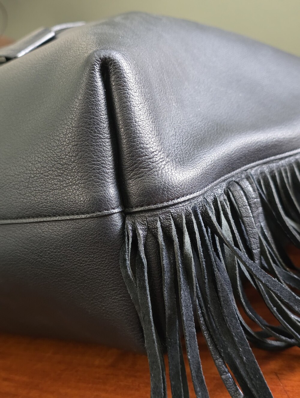 YSL Saint Laurent Paris Black Leather Fringe Tote Bag COA Detachable Pouch Large - Picture 10 of 16